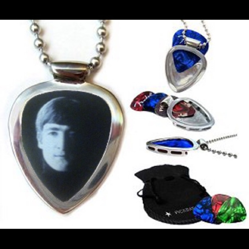 Pickbay Guitar Pick Holder + John Lennon Pick Young Beatles Licensed photo NEW